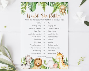 Zou ze liever babyshowerspel Jungle babyshowerspel Jungle dieren Safari babyshowerspel Afdrukbaar tropisch, NIET bewerkbaar 0127