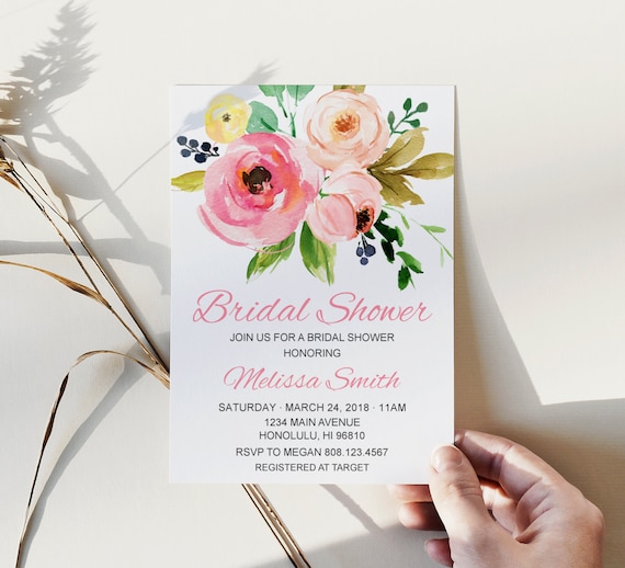 Bridal Shower Invitation Wedding Shower Invitation Blush Pink Floral