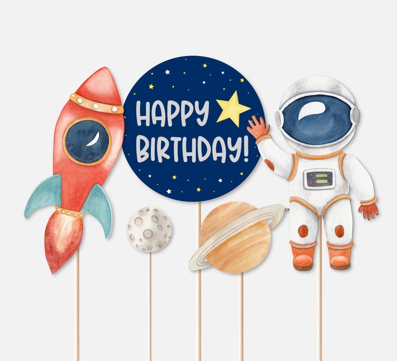 PRINTABLE Space Cake Topper Space Centerpieces Outer Space Birthday Planet Galaxy Birthday Astronaut Birthday Decorations NOT Editable A13 image 1