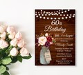 CUSTOM 60th Invitation Rustic Birthday Invitation Any Age Country String Lights Floral Wood Invitation Printable Invite Digital File A48