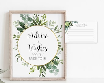 Greenery Advice and Wishes for the Bride-to-be Printable Succulent Bridal Shower Sage Green Eucalyptus Wedding Shower NOT Editable B84