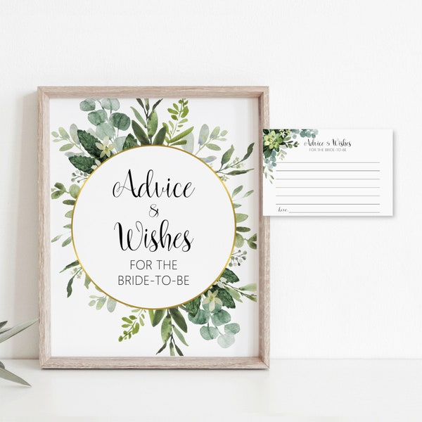 Greenery Advice and Wishes for the Bride-to-be Printable Succulent Bridal Shower Sage Green Eucalyptus Wedding Shower NOT Editable B84