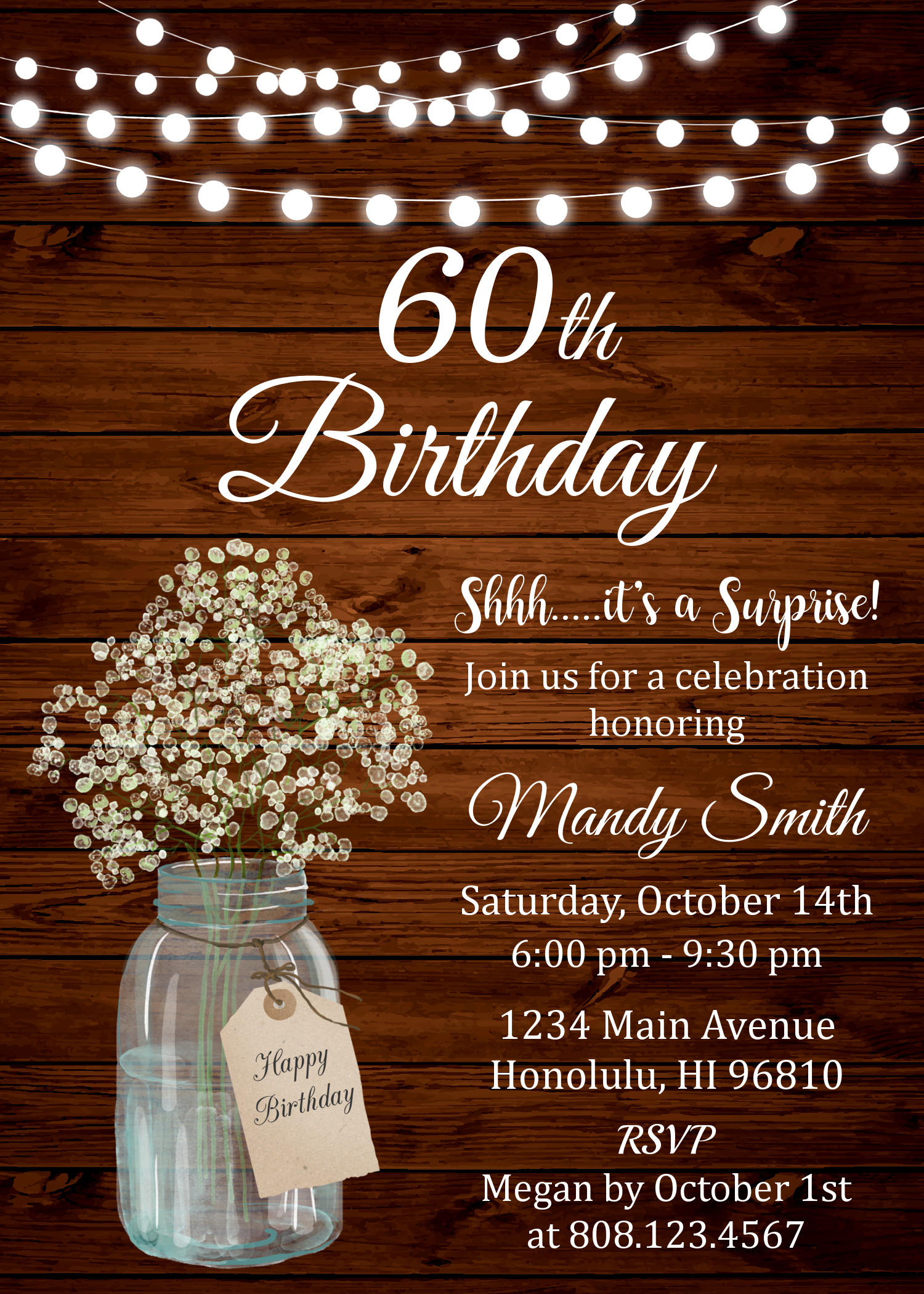 60th Birthday Invitations for Women Surprise 60th Birthday - Etsy