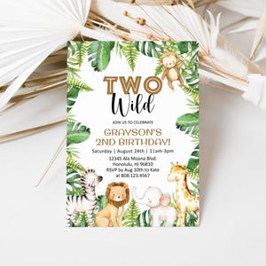 Bearbeitbares Safari Einladungspaket zum 2. Geburtstag - Zwei druckbare Vorlagen für Wild Party Corjl 0127 Bild 3