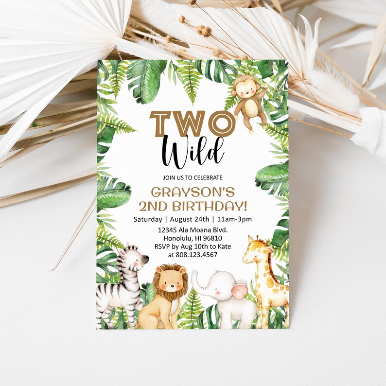 Bearbeitbares Safari Einladungspaket zum 2. Geburtstag - Zwei druckbare Vorlagen für Wild Party Corjl 0127 Bild 3