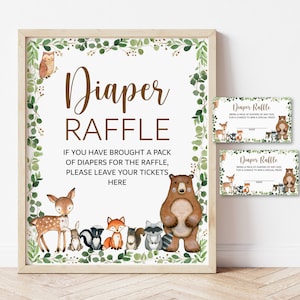 Set of 50 Gender Neutral Woodland Fox Baby Shower Diaper Raffle Tickets 