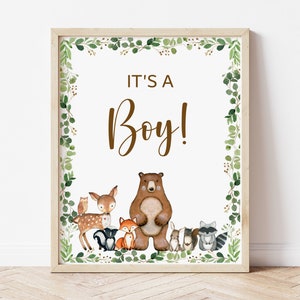 Its a Boy Sign Woodland Gender Reveal Party Baby Shower Sign Greenery Woodland Animals Gender Reveal Sign Printable NOT Editable 0120 image 1