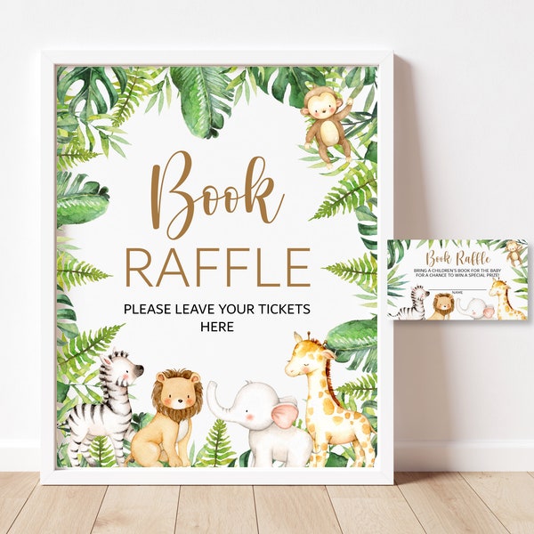 Buchraffle Tickets und Schild Dschungel-Babyparty-Spiel Dschungeltiere Safari-Babyparty-Spiel Druckbar Gender Neutral NICHT bearbeitbar C94