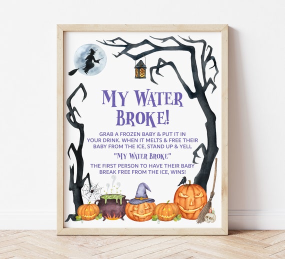 Halloween Baby Shower Game My Water Broke Game Ice Cube Baby Game Spooky Halloween Witch Baby Shower Game Sign Printable Instant Download C9 Il_570xn
