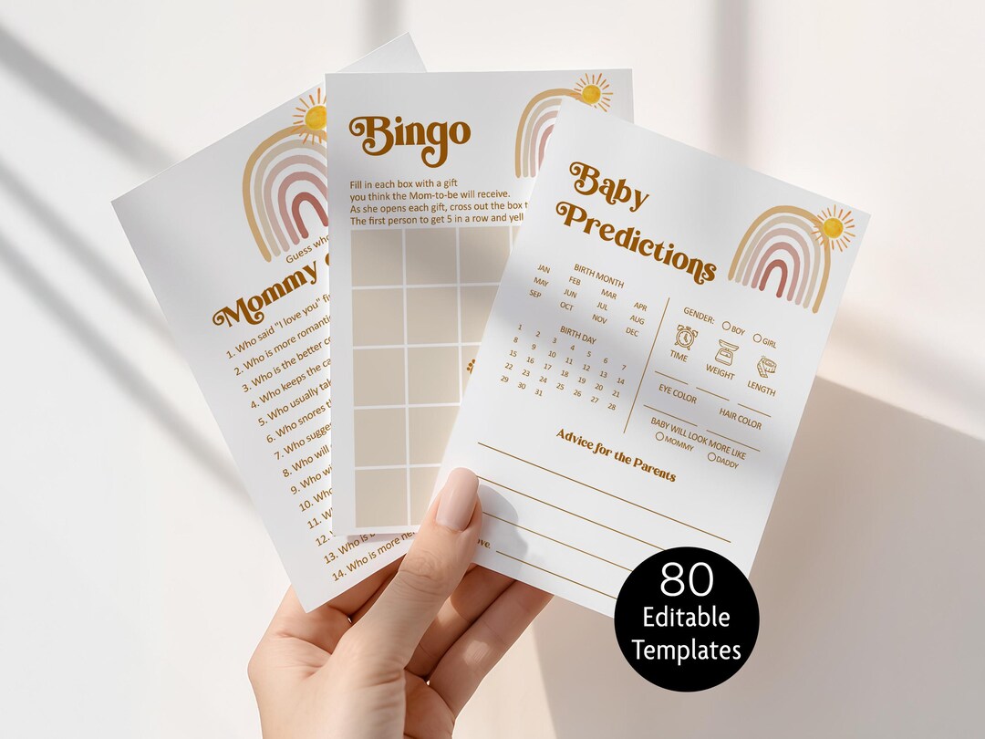 Editable Sunshine Rainbow Boho Baby Shower Games Bundle Printable ...