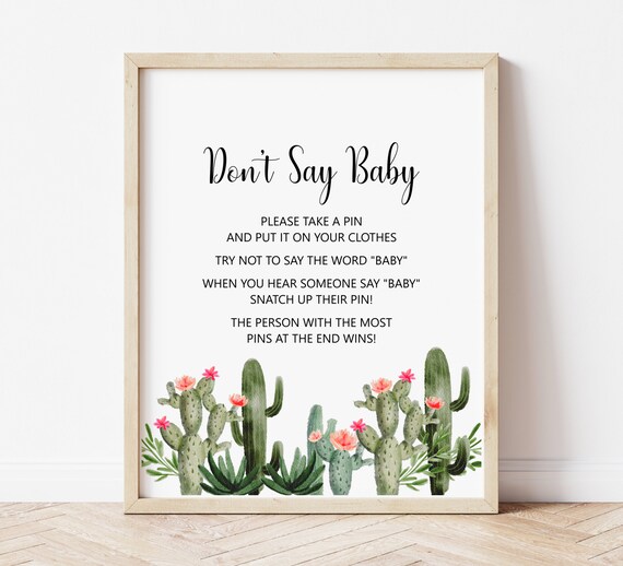 Don't Say Baby Clothespin Game Cactus Fiesta Baby Shower Game Boho
