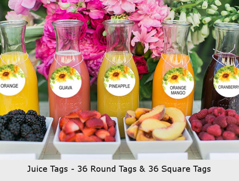 Mimosa Bar Juice Tags Sunflower Juice Labels Printable Bridal Etsy