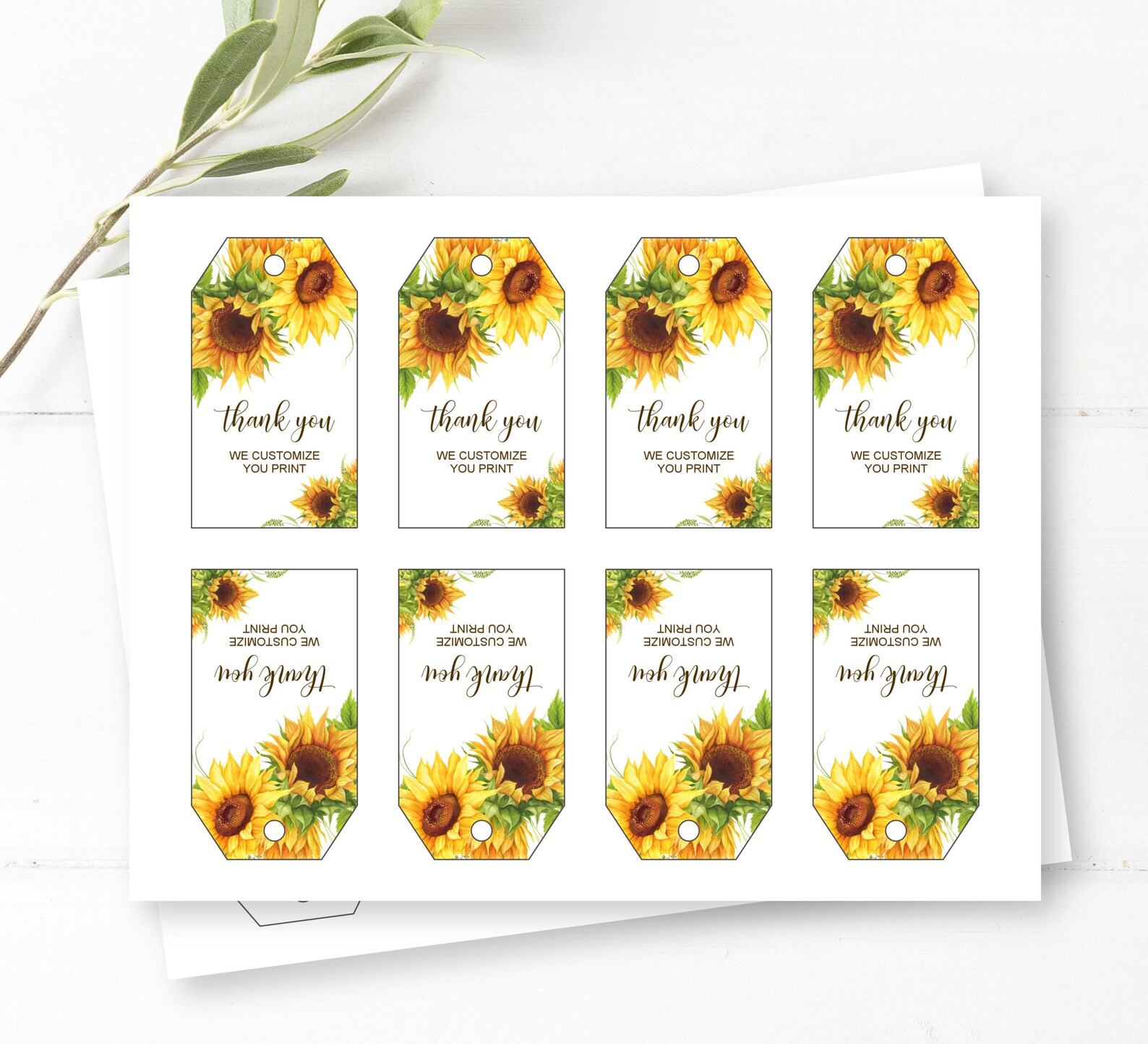 Custom Sunflower Favor Tags Printable Sunflower Thank You Tags | Etsy
