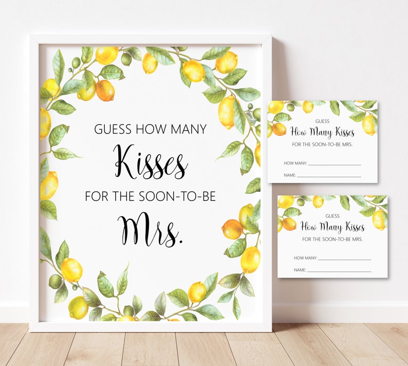 Citroen-citrusvrijgezellenfeest raad eens hoeveel kussen voor The Soon To Be Mrs Game Afdrukbaar 0140 afbeelding 1