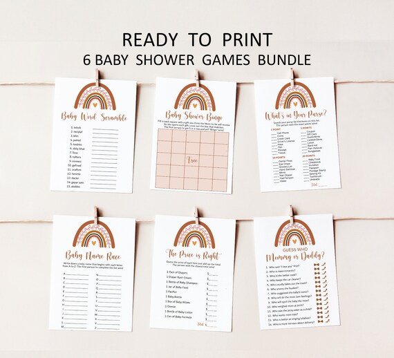 Rainbow Printable Baby Games 7 Pack Bundle - Baby Shower Games
