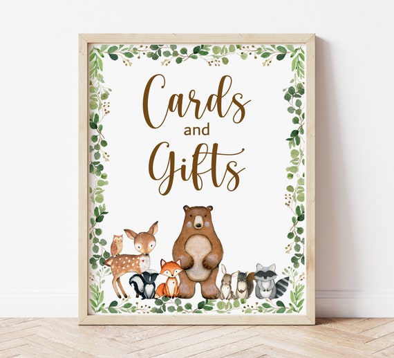 Cards and Gifts Sign Woodland Animals Greenery Woodland Baby Shower Birthday Forest Animals Table Sign Printable NOT Editable A2 C1 Il_570xn
