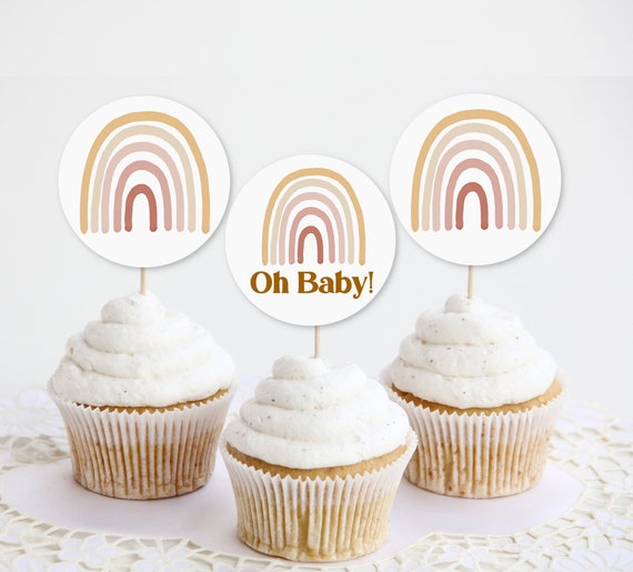 Rainbow Baby Shower Cupcake Toppers Muted Rainbow Earth Tone Etsy