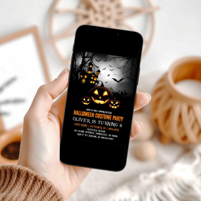 Spooky Halloween Invitation Birthday Costume Party Invite Printable Template Scary Pumpkins Haunted House