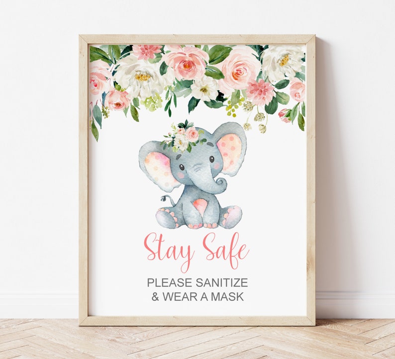 Wear A Mask Sign Printable Pink Elephant Baby Shower Birthday Etsy