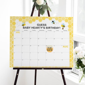 Juego de calendario de fecha de parto con temática de abejas personalizado Juego de baby shower con abejorro Juego de adivinación del cumpleaños del bebé imprimible C61