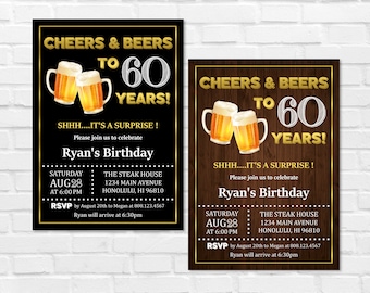 CUSTOM Cheers and Beers Surprise Birthday Party Invitation Cheers and Beers to 60 Years Adult Birthday Invite Printable A21