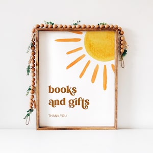 Books And Gifts Sign Sun Baby Shower Here Comes The Son Boho Sunshine Baby Shower Decor Printable NOT Editable 0118