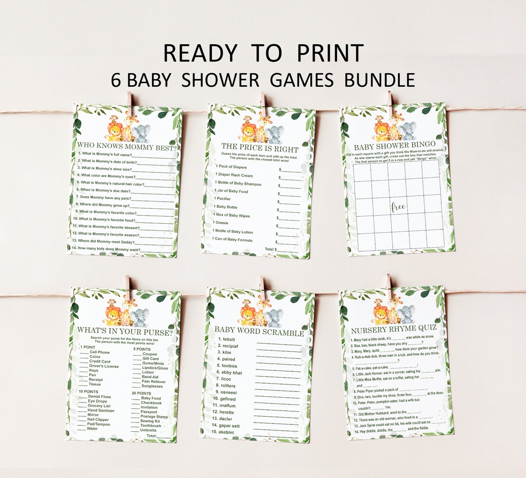 Jungle Baby Shower Games Printable Safari Animals Baby Shower Game ...