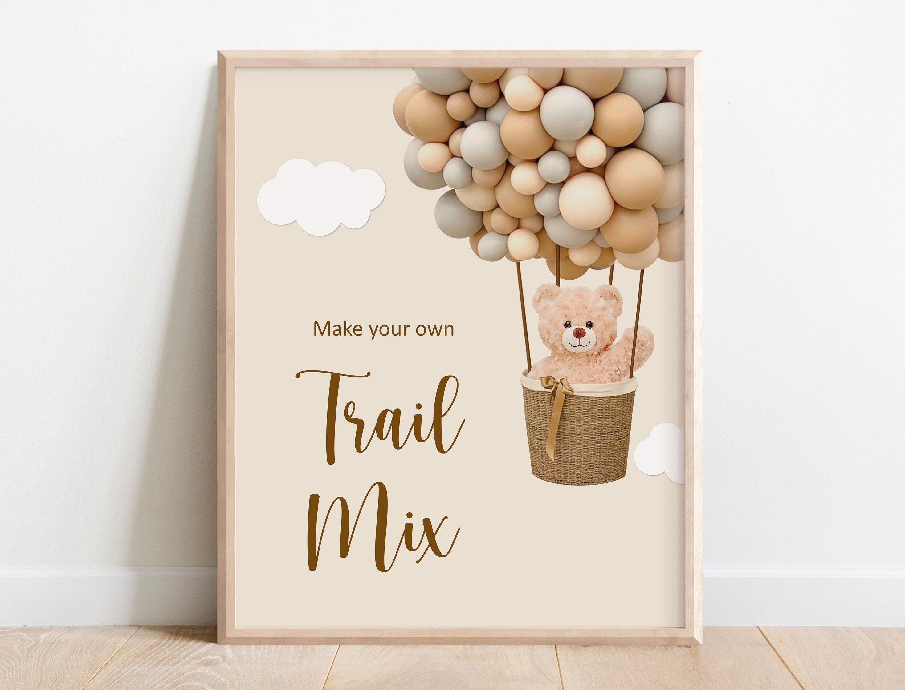 Trail Mix Bar Sign Teddy Bear We Can Bearly Wait Baby Shower Hot Air Balloon Teddy Bear Birthday Decor Printable NOT Editable A14 C14