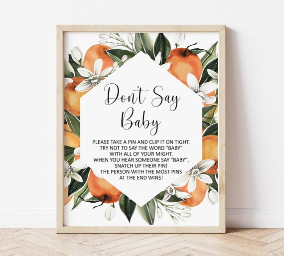 Orange Citrus Don't Say Baby Game Sign Citrus Baby Shower Little Cutie Baby Shower Game Printable NOT Editable C8 Il_570xn