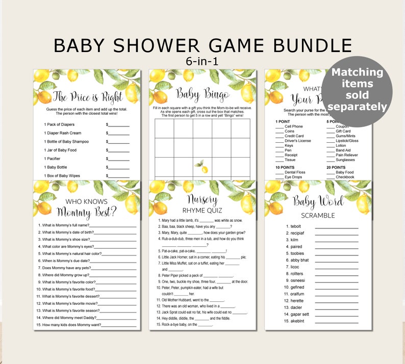 Baby Bingo Cards Lemon Baby Shower Game Citrus Lemon Theme Gender Neutral Baby Shower Printable Game NOT Editable C5 image 2