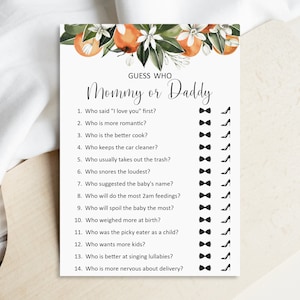 Orange Citrus Guess Who Mommy or Daddy Game Citrus Baby Shower Little Cutie Baby Shower Game Printable NOT Editable 0125