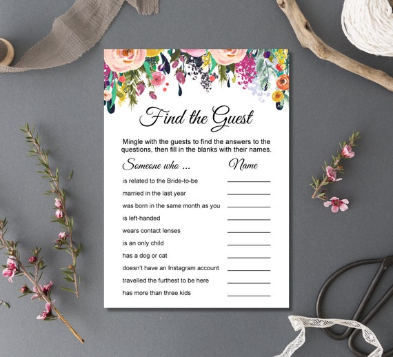 Find The Guest Game Bridal Shower Game Icebreaker Game Wildflower