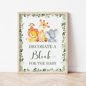 Decorate a Block Sign Jungle Baby Shower Jungle Animals Safari Baby Shower Help us Build Memories Activity NOT Editable 0128