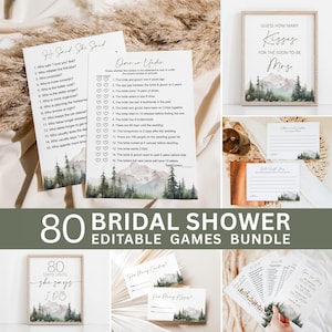 Editable Mountain Themed Adventure Bridal Shower Games Bundle Camping Wilderness Bridal Shower Game Templates Corjl 0124