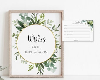 Wishes Cards for the Bride and Groom Greenery Bridal Shower Couples Shower Wishes Cards Printable Succulent Eucalyptus NOT Editable B84