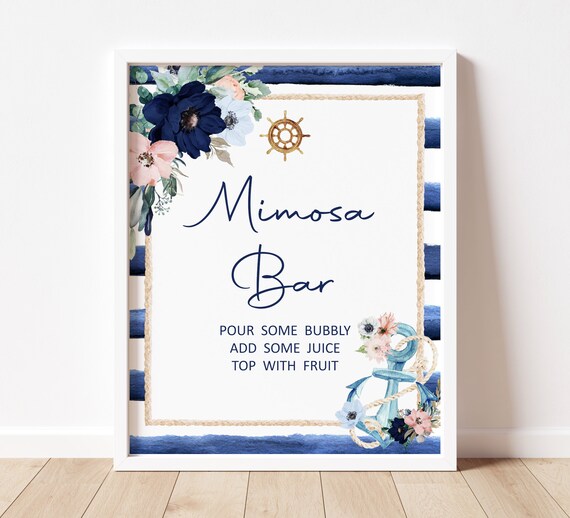 Mimosa Bar Sign Nautical Bridal Shower Anchor Last Sail Bachelorette Party Bridal Brunch Cocktail Bar Sign Printable NOT Editable B17 Il_570xn
