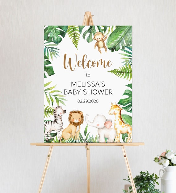 CUSTOM Jungle Welcome Sign Safari Welcome Sign Baby Shower Sign Jungle Safari Zoo Animal Wild One Baby Shower Decor Printable Sign C94 Il_570xn