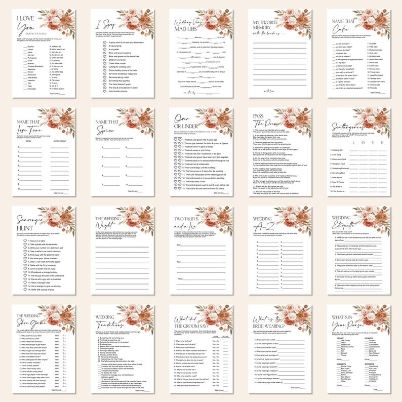 Editable Fall Bridal Shower Games Bundle Boho Bridal Shower Floral Bridal Games Pack Printable Corjl 0131 image 3
