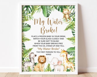 Safari Baby Shower My Water Broke Ice Cube Babies Game, Jungle Animals Wild One Printable, 0127