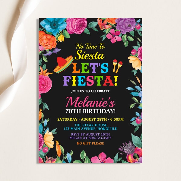 CUSTOM Let’s Fiesta 70th Birthday Invitation Mexican Themed Birthday Party Fiesta Birthday Invitation Any Age A90