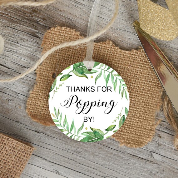 Greenery Thanks for Popping By Stickers Printable Popcorn Labels Favor Tags Cupcake Toppers NOT Editable B76 C75 Il_570xn