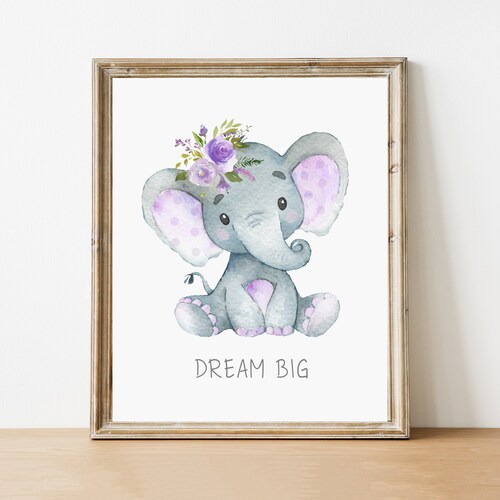 Elephant Nursery Wall Art Purple Elephant Print Girl Nursery Etsy