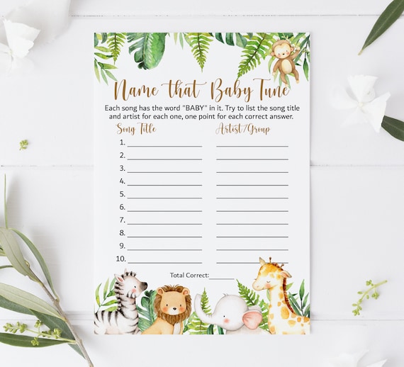 Name That Baby Tune Game Jungle Baby Shower Jungle Animals Safari Baby Shower Game Baby Song Game Printable Instant Download C94 Il_570xn