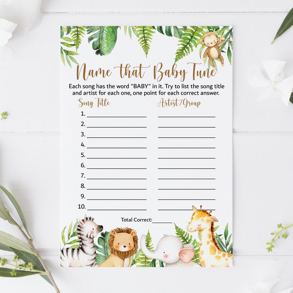 Name That Baby Tune Game Jungle Baby Shower Jungle Animals Safari Baby Shower Game Baby Song Game Printable NOT Editable C94