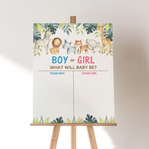 Guess Baby Gender Voting Board Sign Jungle Gender Reveal Game Jungle Animals Safari Baby Shower Game Printable NOT Editable 0129