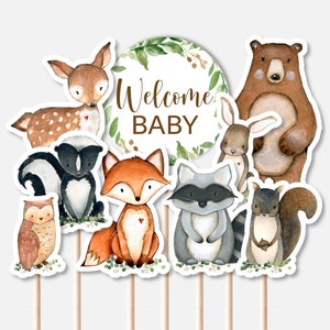 PRINTABLE Woodland Animals Centerpieces Woodland Baby Shower Decor Welcome Baby Woodland Diaper Cake Decorations NOT Editable 0120