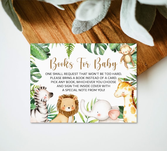 Jungle Baby Shower Books for Baby Card Book Request Card Jungle Theme Safari Animals Baby Shower