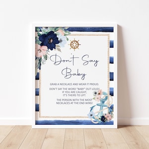 Nautical Baby Shower Don&#39;t Say Baby Necklace Game Sign Anchor Baby Shower Ahoy It&#39;s a Boy Baby Shower Game Printable NOT Editable C97