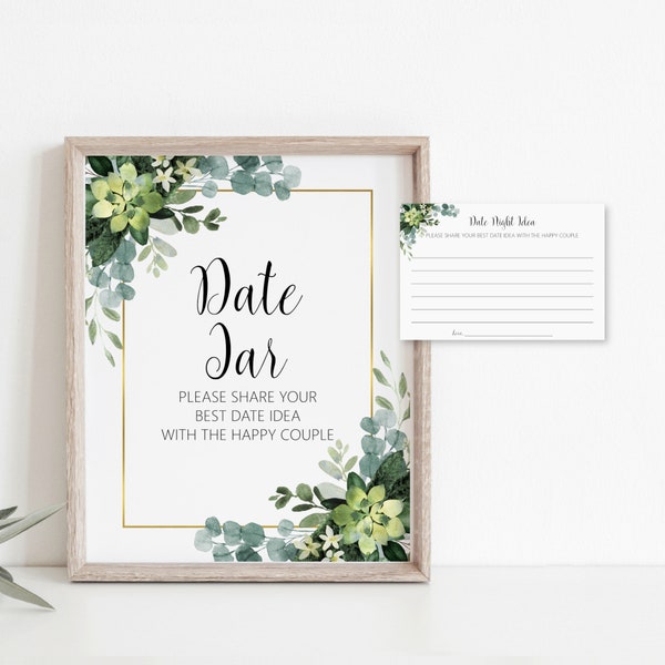 Greenery Date Jar Date Night Ideas Card Succulent Bridal Shower Activity Sage Green Eucalyptus Bridal Shower Printable NOT Editable B84