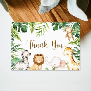 Cartões de agradecimento da selva, chá de bebê na selva, safári, aniversário, cartão de agradecimento, modelo para impressão, não editável 0127